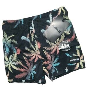 Nwt Hurley Black With Colorful Palm Tree Silhouettes 2t Swim Trunks